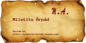 Miletits Árpád névjegykártya